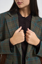 Blazer donnacon frange a quadri multicolor 27B6247 VERDE MORO TENSIONE IN 