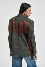 Blazer donnacon frange a quadri multicolor 27B6247 VERDE MORO TENSIONE IN 