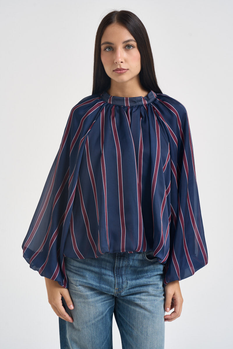 Blusa donna a righe verticali blu navy e bordeaux 27C6244 BLU BEIGE TENSIONE IN 