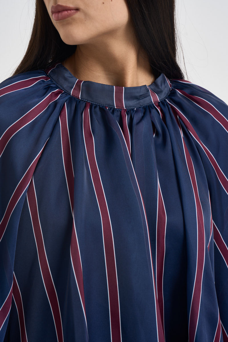 Blusa donna a righe verticali blu navy e bordeaux 27C6244 BLU BEIGE TENSIONE IN 