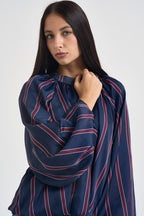 Blusa donna a righe verticali blu navy e bordeaux 27C6244 BLU BEIGE TENSIONE IN 