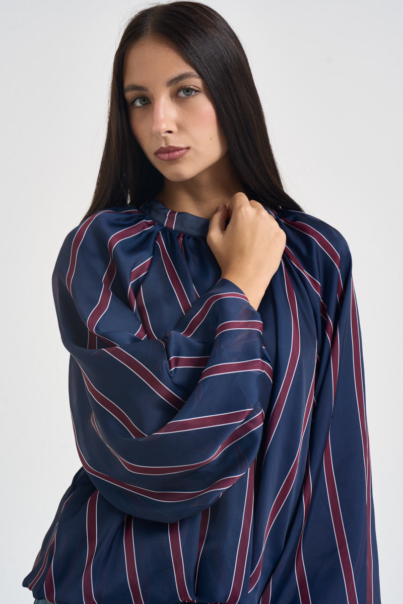 Blusa donna a righe verticali blu navy e bordeaux 27C6244 BLU BEIGE TENSIONE IN 
