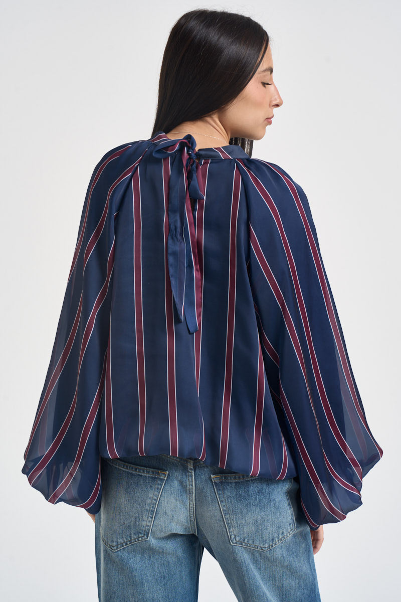 Blusa donna a righe verticali blu navy e bordeaux 27C6244 BLU BEIGE TENSIONE IN 