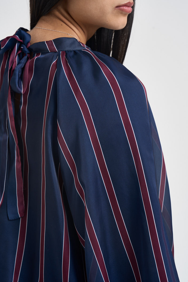Blusa donna a righe verticali blu navy e bordeaux 27C6244 BLU BEIGE TENSIONE IN 
