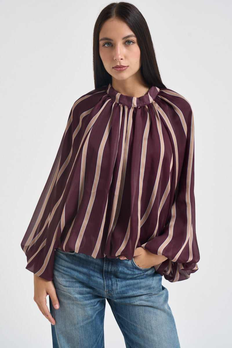 Blusa donna a righe verticali bordeaux e beige 27C6244 BORDEAUX BEIGE TENSIONE IN 