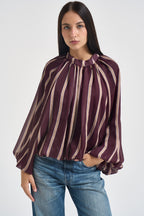 Blusa donna a righe verticali bordeaux e beige 27C6244 BORDEAUX BEIGE TENSIONE IN 