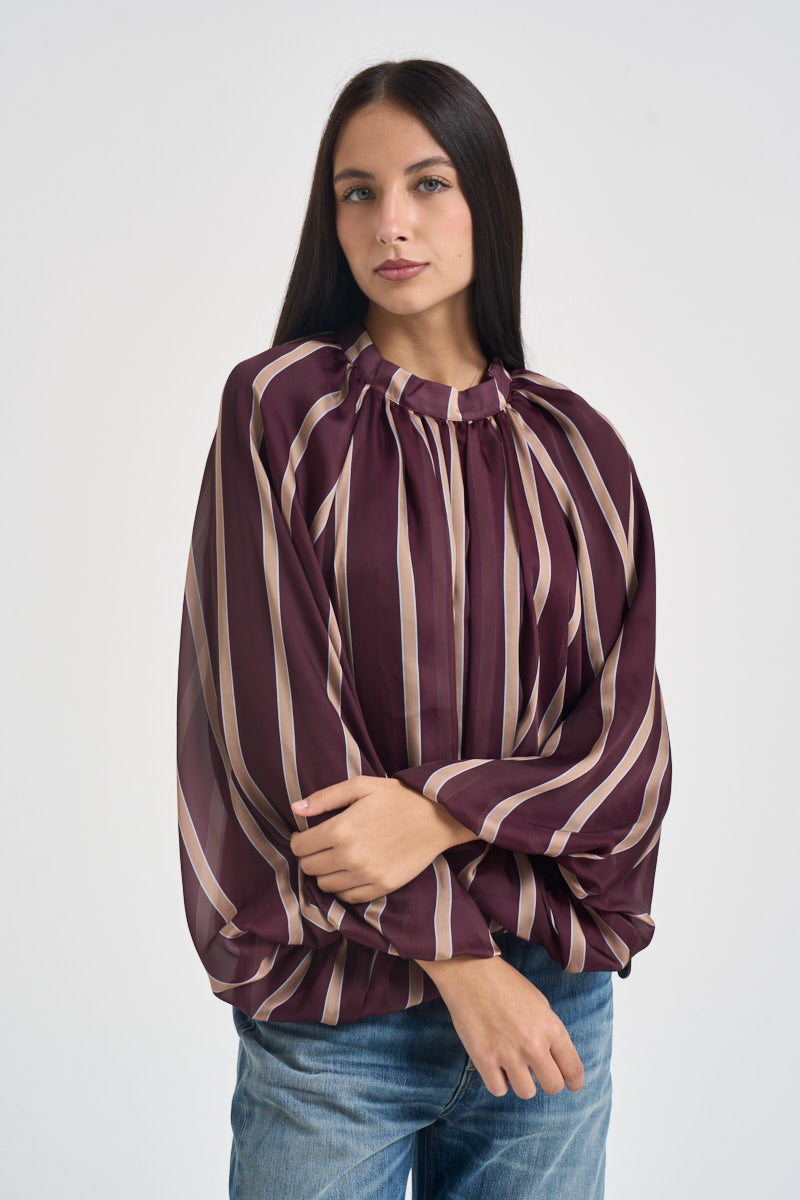 Blusa donna a righe verticali bordeaux e beige 27C6244 BORDEAUX BEIGE TENSIONE IN 