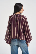 Blusa donna a righe verticali bordeaux e beige 27C6244 BORDEAUX BEIGE TENSIONE IN 