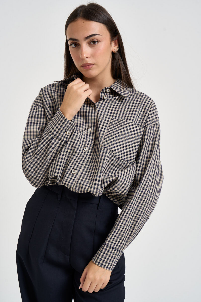 Camicia donna a quadretti blu navy e beige 27C6372 BLU TENSIONE IN 