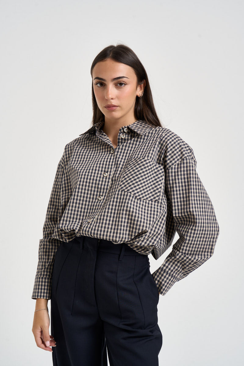 Camicia donna a quadretti blu navy e beige 27C6372 BLU TENSIONE IN 