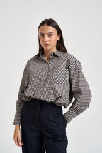 Camicia donna a quadretti blu navy e beige 27C6372 BLU TENSIONE IN 