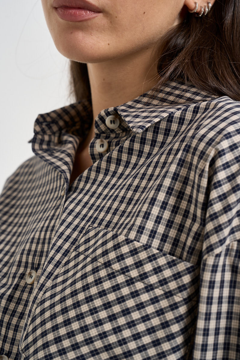 Camicia donna a quadretti blu navy e beige 27C6372 BLU TENSIONE IN 