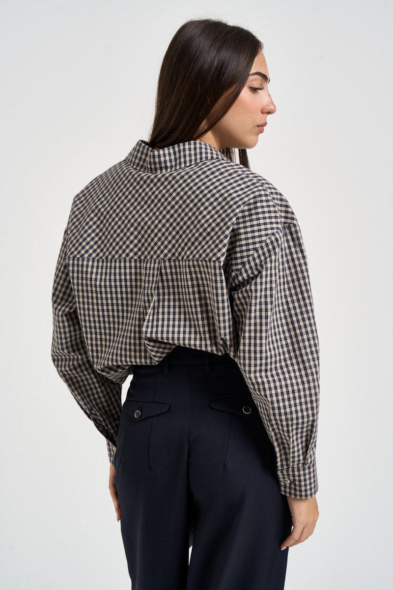 Camicia donna a quadretti blu navy e beige 27C6372 BLU TENSIONE IN 