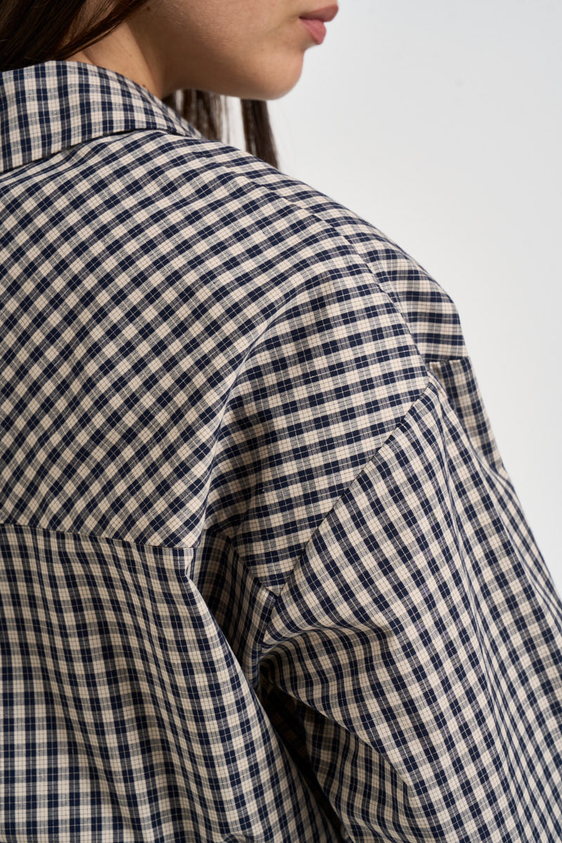 Camicia donna a quadretti blu navy e beige 27C6372 BLU TENSIONE IN 