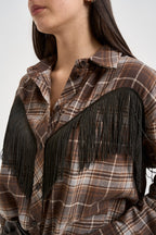 Camicia donna a quadri con frange multicolor 27C6506 MORO MORO TENSIONE IN 