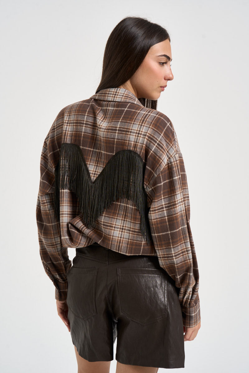 Camicia donna a quadri con frange multicolor 27C6506 MORO MORO TENSIONE IN 