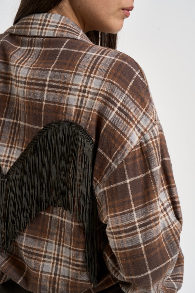 Camicia donna a quadri con frange multicolor 27C6506 MORO MORO TENSIONE IN 