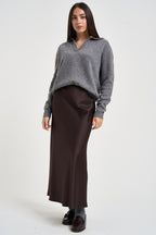 Gonna donna lunga satinata marrone scuro 27G6285 MORO TENSIONE IN 