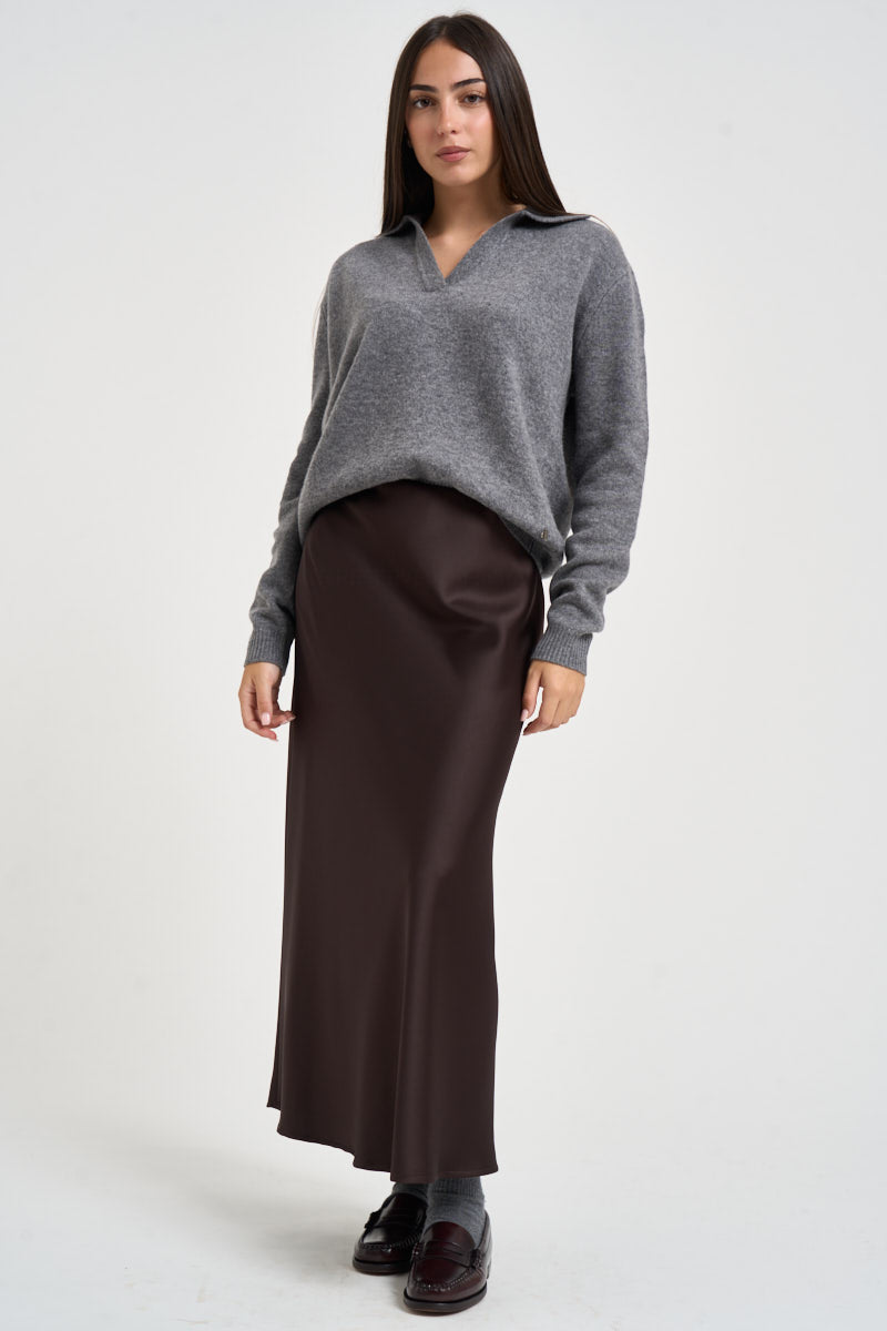 Gonna donna lunga satinata marrone scuro 27G6285 MORO TENSIONE IN 