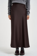 Gonna donna lunga satinata marrone scuro 27G6285 MORO TENSIONE IN 