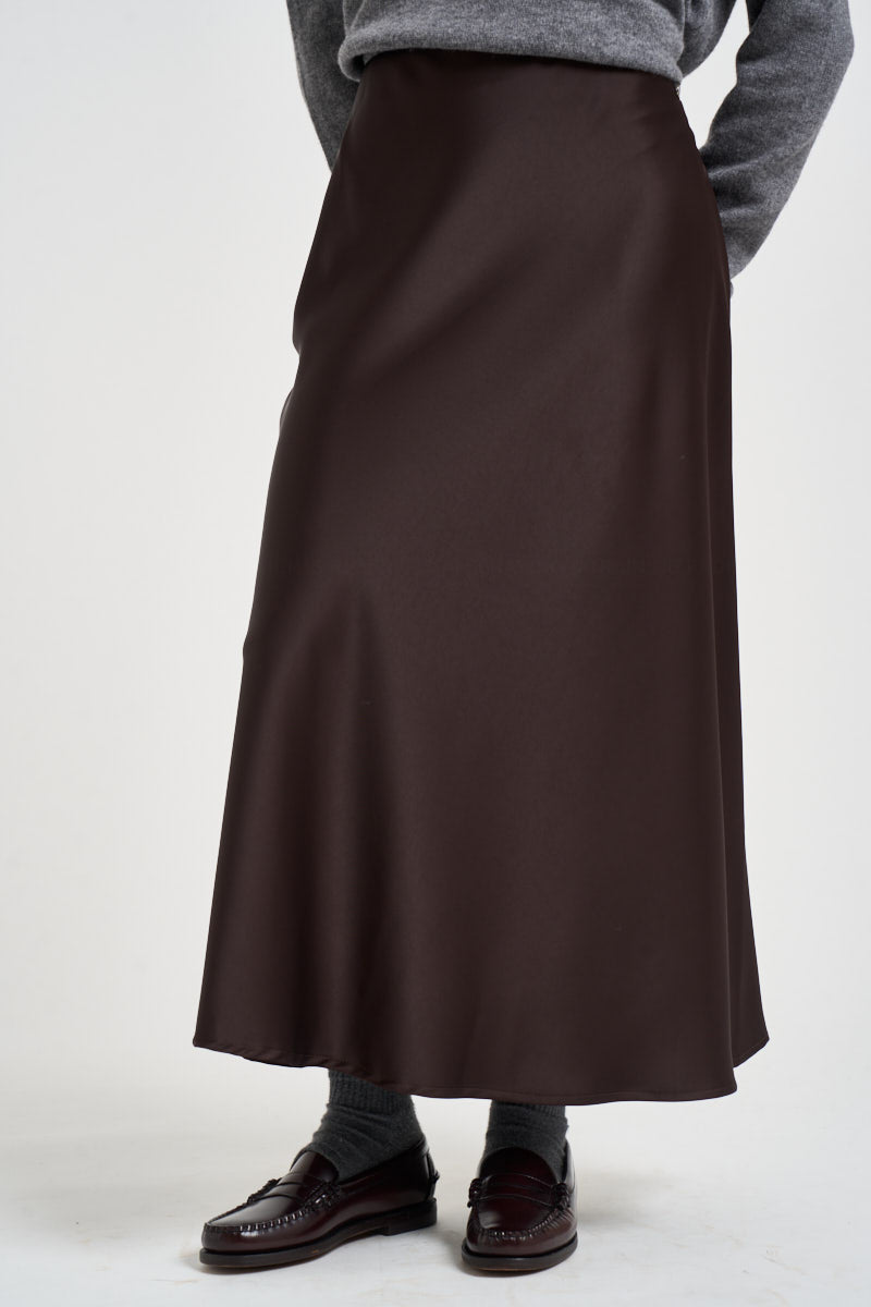 Gonna donna lunga satinata marrone scuro 27G6285 MORO TENSIONE IN 