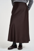 Gonna donna lunga satinata marrone scuro 27G6285 MORO TENSIONE IN 