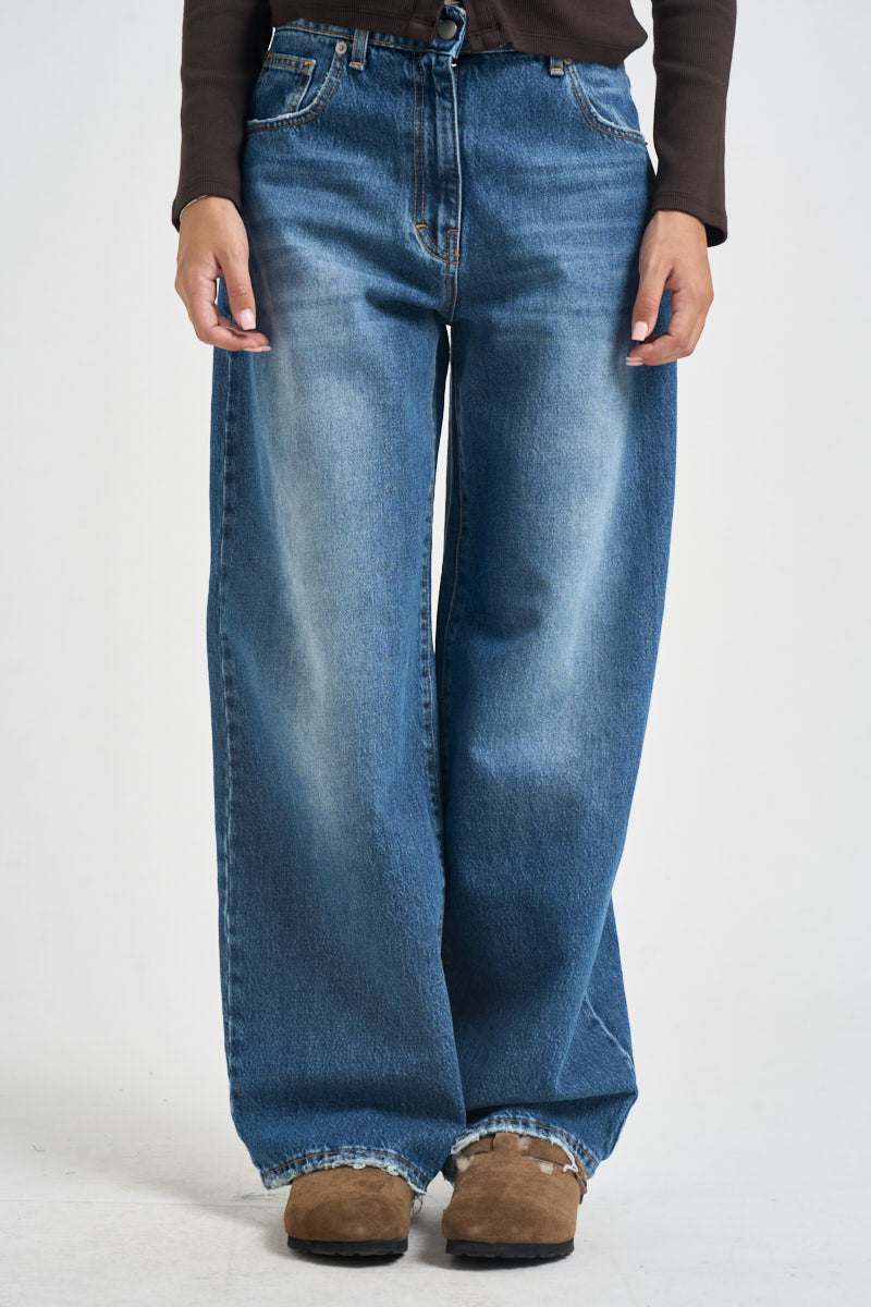 Jeans donna gamba larga blu denim SARALV086 BLU TENSIONE IN 