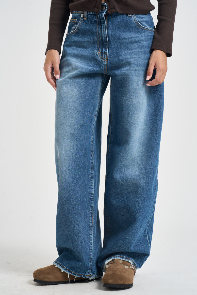 Jeans donna gamba larga blu denim SARALV086 BLU TENSIONE IN 