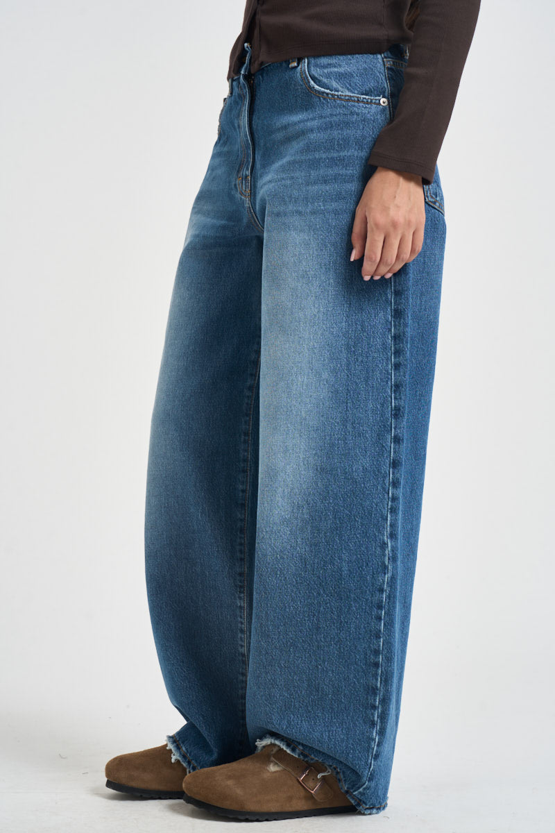 Jeans donna gamba larga blu denim SARALV086 BLU TENSIONE IN 