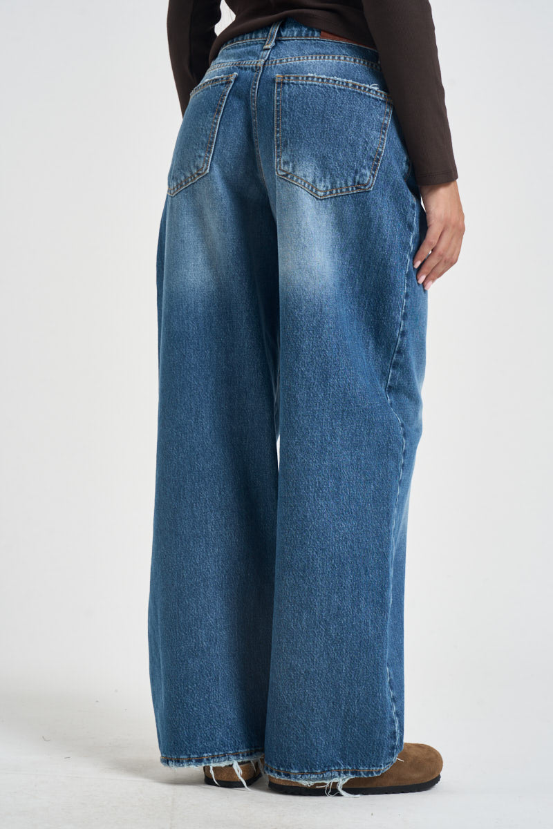 Jeans donna gamba larga blu denim SARALV086 BLU TENSIONE IN 
