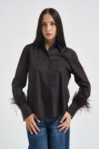 Camicia donna polsini con piume moro W26C577 MORO TENSIONE IN 