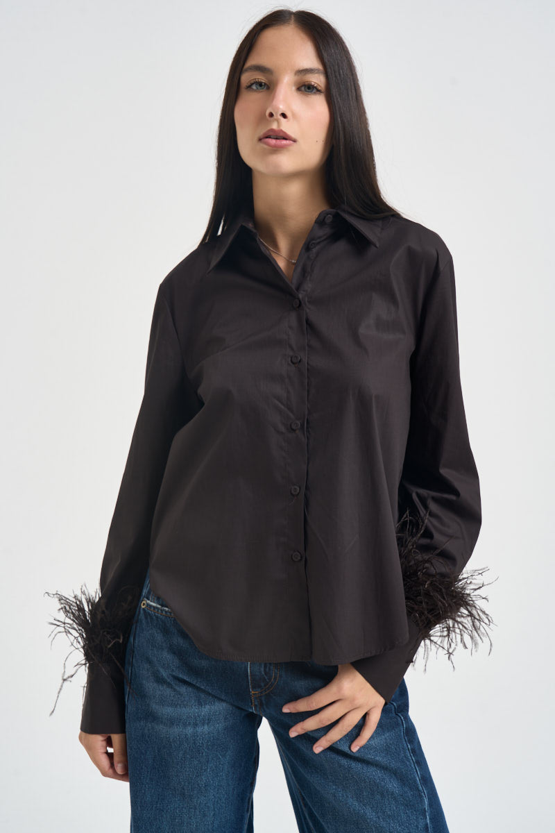 Camicia donna polsini con piume moro W26C577 MORO TENSIONE IN 