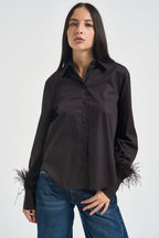 Camicia donna polsini con piume moro W26C577 MORO TENSIONE IN 