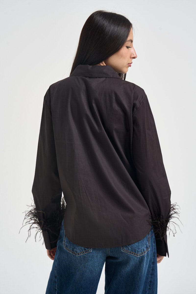 Camicia donna polsini con piume moro W26C577 MORO TENSIONE IN 