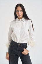 Camicia donna polsini con piume bianca W26C577 NATURALE TENSIONE IN 