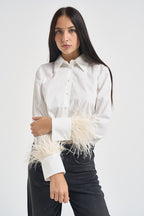 Camicia donna polsini con piume bianca W26C577 NATURALE TENSIONE IN 