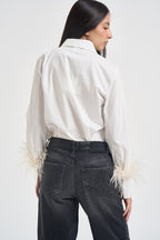 Camicia donna polsini con piume bianca W26C577 NATURALE TENSIONE IN 