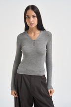 Maglia donna a costine grigio mélange W6HMJ10A463 ANTRACITE TENSIONE IN 