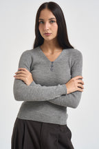 Maglia donna a costine grigio mélange W6HMJ10A463 ANTRACITE TENSIONE IN 