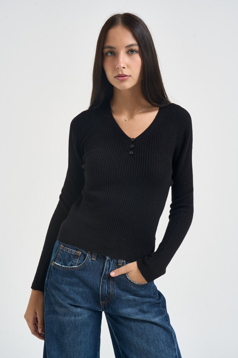 Maglia donna a costine nera W6HMJ10A463 NERO TENSIONE IN 