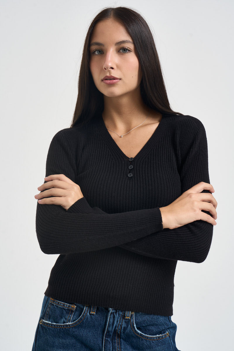 Maglia donna a costine nera W6HMJ10A463 NERO TENSIONE IN 