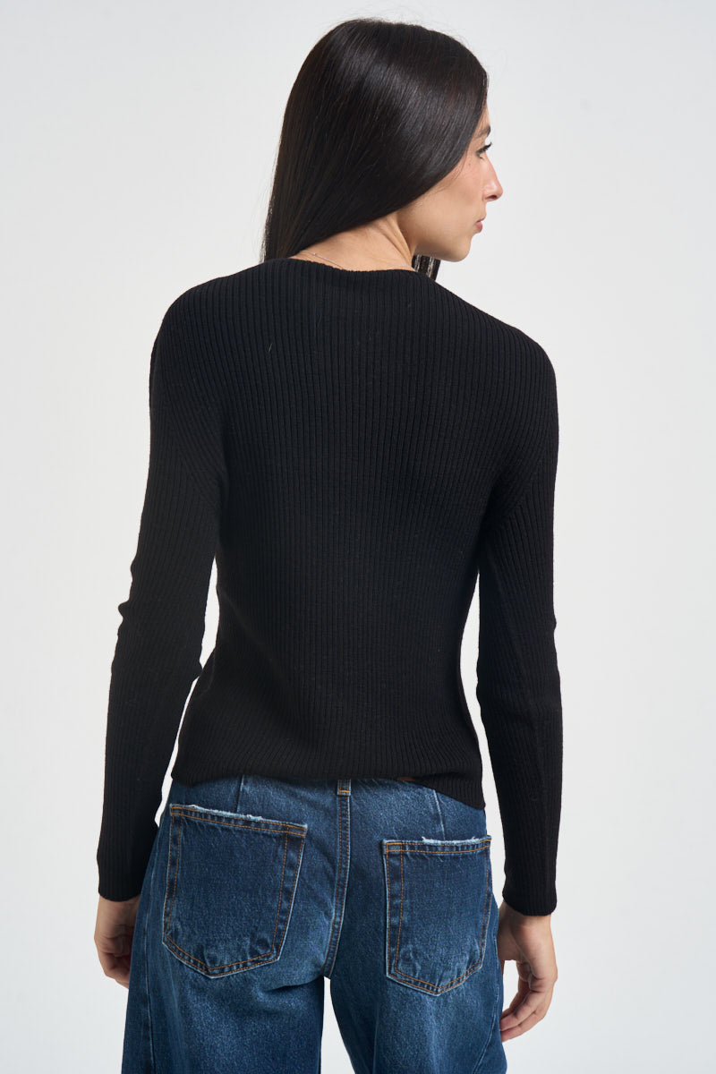 Maglia donna a costine nera W6HMJ10A463 NERO TENSIONE IN 