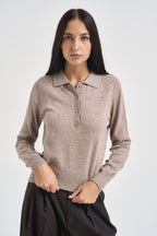 Maglia donna in lana beige scuro WL1028 BEIGE TENSIONE IN 