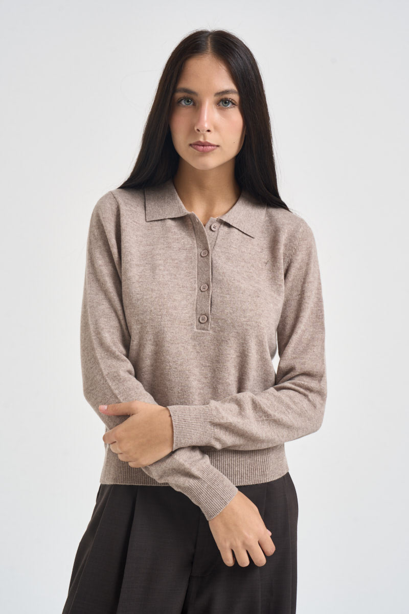 Maglia donna in lana beige scuro WL1028 BEIGE TENSIONE IN 