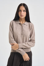 Maglia donna in lana beige scuro WL1028 BEIGE TENSIONE IN 