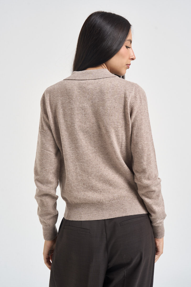 Maglia donna in lana beige scuro WL1028 BEIGE TENSIONE IN 