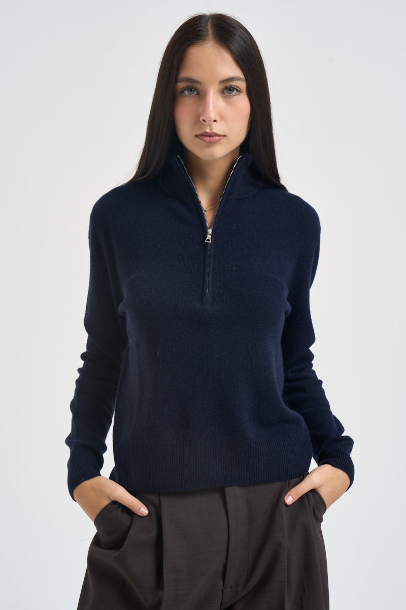 Maglia donna mezza zip blu navy WL12280 BLU TENSIONE IN 