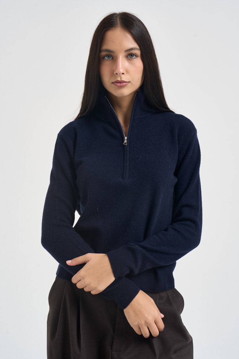 Maglia donna mezza zip blu navy WL12280 BLU TENSIONE IN 