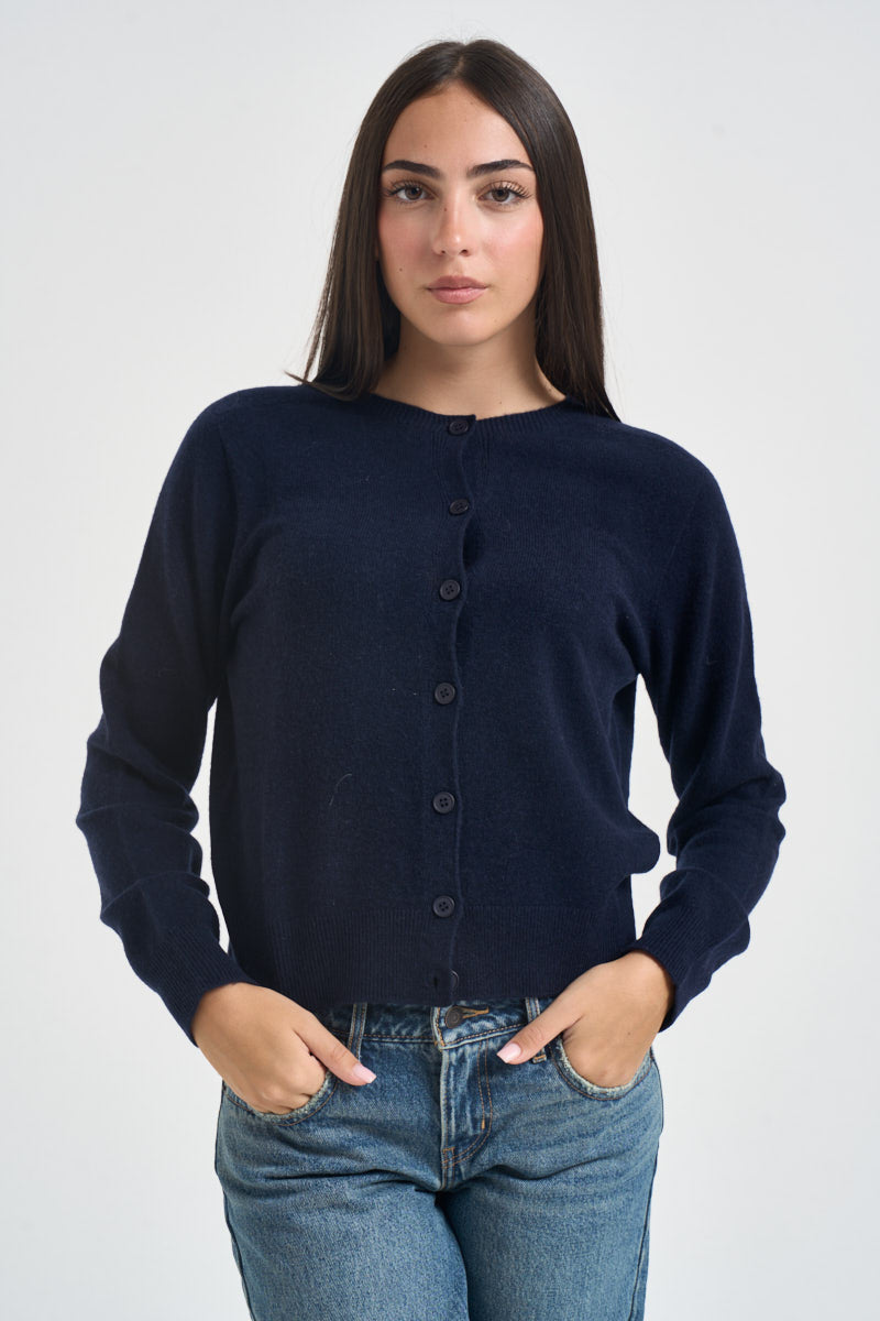 Cardigan donna girocollo con bottoni blu navy WL145 BLU TENSIONE IN 