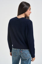 Cardigan donna girocollo con bottoni blu navy WL145 BLU TENSIONE IN 